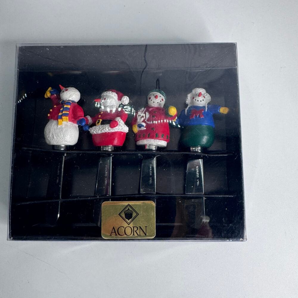 NEW Acorn Set of 4 Snowman Holiday Christmas Spreaders  Dip Cheese